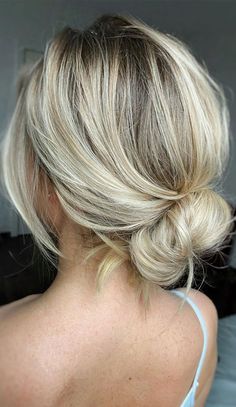 Low Messy Bun Bridesmaid Hair, Short Bridesmaid Hairstyles Updo, Low Messy Bun Wedding Hair Medium Length, Low Messy Bun Prom, Low Messy Bun Wedding Hair How To, Sophisticated Updo, Low Loose Updo Wedding, Low Wedding Updo, Elegant Messy Bun