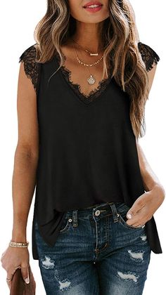 Lace to wear with the linen bibs/overalls https://amzn.to/3ZpzeTD Lace Tank Tops, Lace Trim Tank Top, Sleeveless Shirts, Lace Vest, Loose Tank Tops, V Neck Tank Top, Summer Tank Tops, Casual Tank Tops, Lace Tank Top