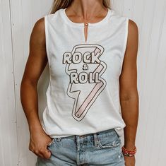 Magnolia Ranch Originals design DTG printed on a unisex, cotton, white muscle tank. The Tank runs true to size. :) Cactus Sweatshirt, Slouchy Tee, Muscle Tanks, Muscle Tank, Rock Roll, Graphic Tees Women, Tank Top Fashion, Magnolia, Rock And Roll