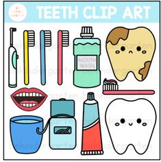 Teeth Clipart, Cute Teeth, Teeth Clip, Cute Tooth, Writing Lines, Toothbrush Toothpaste, Color Images, Dental Floss, No Face