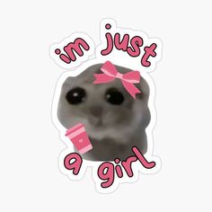 a sticker that says, i'm just a girl with a pink bow on it