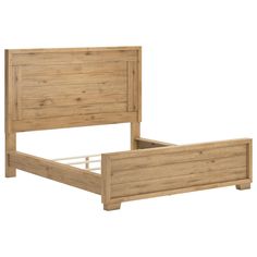 a bed with wooden headboard and foot board