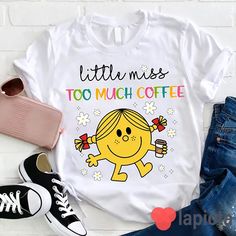 ✔️ TITTLE : Little Miss Too Much Coffee To Drink Teacher T-Shirt, Coffee Shirt, Kindergarten Shirt, Teacher Shirt, Gift For Teacher ✔️ IMPORTANT: Both Men and Women can we our shirts because this is unisex style t-shirts; Wash item inside out in cold water, do not bleach, do not dry clean, do not iron directly on the design. ✔️ MATERIAL DETAILS: 5.3-ounce, 100% cotton (99/1 cotton/poly (Ash) & 90/10 cotton/poly (Sport Grey); Heavyweight classic unisex tee; Taped neck and shoulders; Tearaway labe Little Miss Tshirt, Coffee Cotton T-shirt With Text Print, Kindergarten Shirts, Too Much Coffee, Coffee Shirt, Tee Shirt Designs, Coffee Shirts, Gift For Teacher, Teacher Tshirts