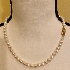 Mikimoto Akoya Pearl Necklace; 18k Gold; 18” Length; Perfect Pearls From The World’s Finest Pearl Connoisseur; These Are The Best Of The Best Of Mikimoto Pearls. Pearls Are 7 Mm. Pristine Condition; Smoke Free Home. *These Are Absolutely Beautiful, I Really Hate To Part With Them. The Person That Gave Me These Are So Toxic, That My Disgust Is Your Gain. I Had Them Cleaned, All Bad Karma Was Erased. They Are Ready For A Brand New Start For Someone. They Are Too Beautiful Not To Be Worn And Enjoye White Single Strand 14k Gold Necklace, Classic White Pearl Necklace, Single Strand 14k Gold White Necklace, White High Luster Fine Jewelry Necklace, Luxury White Single Strand Necklace, Formal White High Luster Necklace, Fine Jewelry Single Strand White Pearl Necklace, Luxury White Necklace With Sterling Silver Clasp, White High Luster Necklace For Anniversary