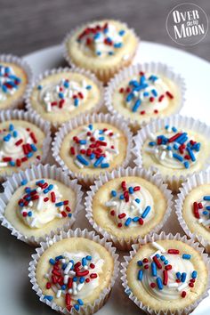 cupcakes with red, white and blue sprinkles on them