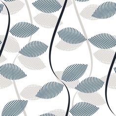 blue and white leaves on a white background seamless wallpaper, fabric or paper