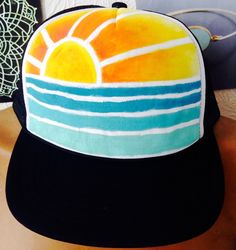 Sunset Trucker Hat by FollowingSeaCreation on Etsy https://www.etsy.com/listing/241637797/sunset-trucker-hat Artistic Adjustable Trucker Hat, Adjustable Black Artistic Hat, Black Adjustable Artistic Hat, Artistic Black Adjustable Hat, Artistic Adjustable Black Hat, Hand Painted Snapback Hat, Hand Painted Adjustable Snapback Hat, Artistic Black Cap, Artistic Adjustable Baseball Cap