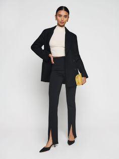 No nonsense. The Petites Fletcher is a slim fitting, high rise pair of pants. It is a straight cut and has a small center slit to show off a little bit of leg. Black Pantsuit Women Business, Loafer Outfits, Fall Wishlist, Cotton Plant, High Rise Pants, Fitted Trousers, Double Breasted Blazer, Professional Outfits, Outfits Women