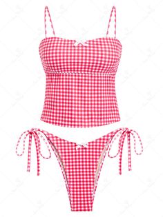 Seamolly Gingham Cinched Back Bow Decor Tie Side Tankini Set Multiway Swimsuit, Bright Swimsuit, Gingham Swimsuit, Pink Tankini, Body Decoration, Inheritance Games, Floral Swimwear, Neon Bikinis, Adam Cole