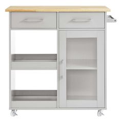 a kitchen cart with two shelves and one door