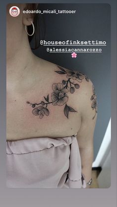 a woman's shoulder with flowers on it and the words houseofinkettetime