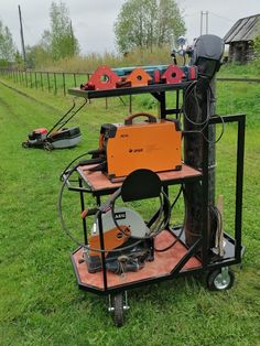 an outdoor work station with tools on it