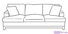 the outline of a couch with pillows on it's back and armrests