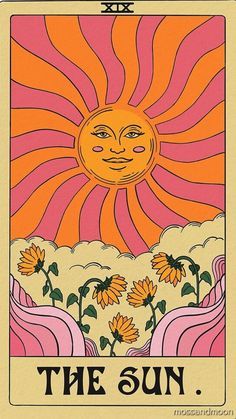 the sun tarot card with flowers and clouds