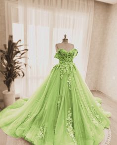 Classy Sage green tulle prom ball gown dress, off the shoulder with 3d lace flowers, perfect for your enchanted prom themes ! Enchanted Prom Dress, Prom Dresses Emerald, Enchanted Prom, Green Prom Dresses, Emerald Green Prom Dress, Prom Themes, Ball Gown Dress