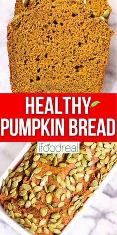 healthy pumpkin bread with text overlay