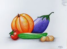 colored pencil drawing of vegetables on white paper