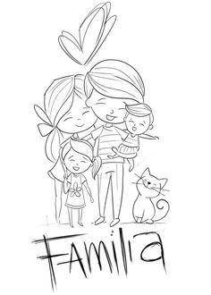 a family drawing with the word family in front of it and two children standing next to each other