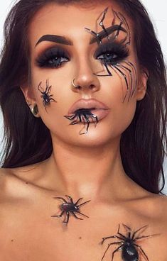 Beautiful Halloween Makeup, Spider Makeup, Halloween Make-up Looks, Cute Halloween Makeup, Halloween Makeup Diy, Halloween Beauty