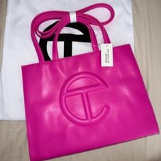 Telfar Medium Shopping Bag - Pink Insulated Tote Bag, Alexander Wang Bag, Lipstick Bag, Vegan Leather Bag, Pink Handbags, Trending Handbag, Logo A, Survival Kit, Shopping Tote Bag