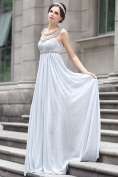 Themed Prom Dresses, Grecian Wedding Dress, Greek Dress, Grecian Wedding, Empire Waist Gown, Grecian Dress, Ancient Dress, Grey Prom Dress, Grecian Goddess