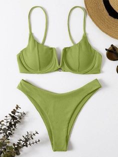 Underwire Ribbed Bikini Set - AnotherChill Long Sleeve Swimwear, Swimwear High Waisted, Swimwear Women, Tankini Set, Womens Bathing Suits, Women Swimsuits, Womens Swimwear, Bathing Suit, Tankini