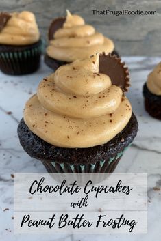 Peanut butter frosting on a chocolate cupcake. Chocolate Cupcake Cream Cheese Frosting, Birthday Cupcakes For Men, Jar Cupcakes, Peanut Butter Cream Cheese Frosting, Chocolate Cupcakes With Peanut Butter, Mason Jar Cupcakes, Chocolate Cream Cheese Icing, Peanut Butter Cream Cheese, Cone Cupcakes