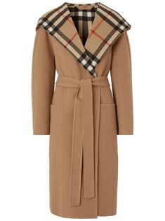 archive beige wool check print classic hood open front long sleeves mid-length Hooded Wrap Coat, Wool Wrap Coat, Burberry Outfit, Burberry Coat, Fitted Coat, Wool Wrap, Wrap Coat, Coat Design, To Heaven