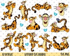 the tiggers clipart set includes various cartoon characters including tiger, monkey and other animals