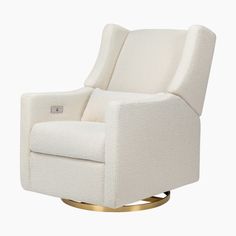 a white recliner chair sitting on top of a metal base