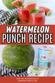 watermelon punch recipe with two glasses and one can of soda on the side