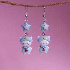 Not sure about you, but I certainly think these are the cutest wee sailors I've ever seen 4.2cm in size.   Made from resin with stainless steel hooks. Cute Handmade Plastic Earrings, Cute Blue Plastic Jewelry, Cute Blue Resin Earrings, Cute Resin Earrings, Cat Earrings, The Cutest, Favorite Jewelry, Jewelry Earrings Dangle, Etsy Earrings