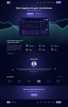 the website design for an electronic company, with dark blue and purple colors on it