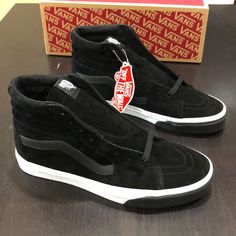 Nwt Women’s 10.5 (Men’s 9) Suede Upper Price Firm Black Suede Sneakers For Winter, Black Suede Urban Skate Shoes, Urban Black Suede Skate Shoes, Black Casual Skate Shoes With Padded Tongue, Casual Black Skate Shoes With Padded Tongue, Black High-top Skate Shoes With Padded Tongue, Suede Vans, Shoes Vans, Vans Sk8 Hi