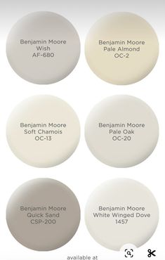 four different shades of white paint with the names on them and numbers in each color