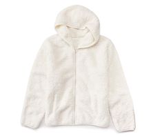 Cozy Sherpa fabric in solid hue;Zip-up closure with hood and pockets;Perfect cold-weather layer Sherpa Fabric, Sherpa Hoodie, White Fleece, Weather Day, Big Lots, Zip Up Sweater, School Outfits, Zip Up, Cold Weather