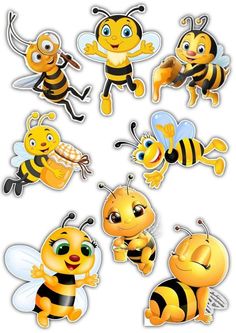 a bunch of stickers that have different types of bees on them