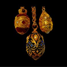 Set Of Three Faberge Historical Reminiscence Necklaces. Two Signed Joan Rivers. Crystals And Detailed Enamel Bring The Romance Of The House Of Faberge Back To Life. Two Gold Chains Are 14 Inches. And One Is 16 Inches. These Pieces Will Add A Festive Touch To The Holidays Or Any Occasion. The Egg Shaped Golden Pendants Are Weighted Metal And Very Detailed. Lalique Jewelry, Joan Rivers Jewelry, Historical Jewellery, Joan Rivers, Ancient Jewelry, Back To Life, The Egg, Fantasy Inspiration, Lalique