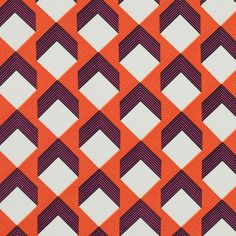 an orange and purple pattern with white squares on the bottom, in diagonal rows that appear to be interwovened