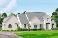 this is an artist's rendering of the front elevation of these country house plans