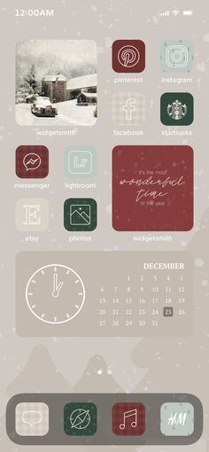 a calendar with different icons on it and snowing in the backgroung