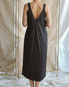 Black Deep V-neck Sleeveless Dress / Maninthestudio - Etsy Hungary Linen Slip Dress, Black Linen Dress, Favourite Colour, Boho Maxi Dress, Linen Dresses, Lithuania, Fashion Sewing, Linen Dress, Dress Clothes For Women