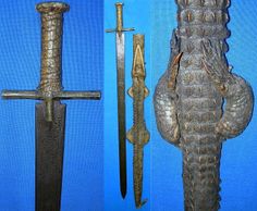 three different types of swords are on display