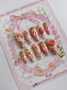 Strawberry Rococo Coquette Press on Nails Strawberry Fake Nails Coquette Press Ons Trendy Nails Pink Girl Nails Made by Cozynailsph - Etsy Handmade Press On Nails, Rococo Coquette, Trendy Nails Pink, Nails Strawberry, Strawberry Rococo, Nails Coquette, Girl Nails, Nails Pink