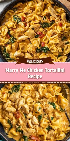 a pan filled with chicken tortelli and spinach