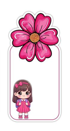 a sticker with a girl and a flower on the top, in front of a white