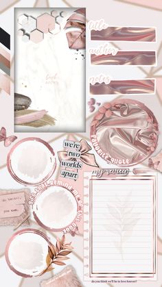 the pink and white paper is laid out on top of each other, with different designs