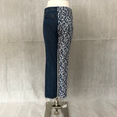 "Deconstructed Hybrid \"Parti Colored\" Jeans - Half Denim Leopard Print & Half Denim Blue Half and Half Mashup \"Chicos\" Brand - Women's Size 1 Leopard Print Denim \"Lands End\" Brand - Women's Size 12 Blue Denim 98% Cotton, 2% Spandex Unisex 32\" Waist, 31\" Inseam Medieval Style Parti Colored Pants Amazing Leopard Print Denim Quality Brands Comfortable & Flattering" Stretch Cotton Jeans With Patchwork, Blue Mid-rise Cropped Cotton Jeans, Stretch Cotton Patchwork Jeans, Mid-rise Blue Cropped Cotton Jeans, Blue Stretch Patchwork Jeans, Blue Stretch Jeans With Patchwork, High Rise Blue Cropped Cotton Jeans, Spring Stretch Jeans With Patchwork, High Rise Cropped Blue Cotton Jeans