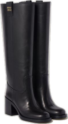 Classic Black Knee-high Boots Medium Width, Black Knee-high Calf Leather Heeled Boots, High Heel Calf Leather Knee-high Boots, Black Calf Leather Boots With Leather Lining, High Heel Knee-high Calf Leather Boots With Leather Lining, Calf Leather Knee-high Boots With High Heel, Black Almond Toe Calf Leather Boots, Classic Black Calf Leather Knee-high Boots, Classic Leather Knee-high Boots With High Heel