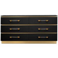 a black and gold dresser with three drawers